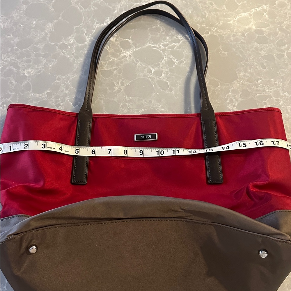 Tumi Two-Tone Red and Brown Tote - Picture 6 of 7